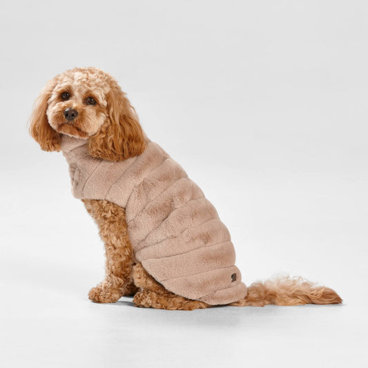 Cut Faux Fur Dog Coat in Almond | Buy Direct at Snooza Dog Beds