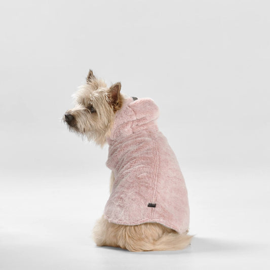 Pink Faux Fur Dog Coat with Hood | Buy Direct at Snooza Dog Beds